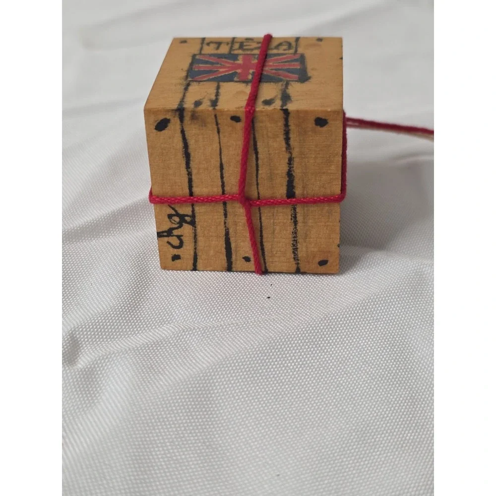 Small Hand-Painted Wood Trinket Box Tea Crate Union Jack String Tie Boston